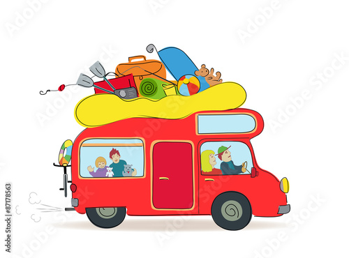 Travel caravan with family
Vector illustration isolated on white background

