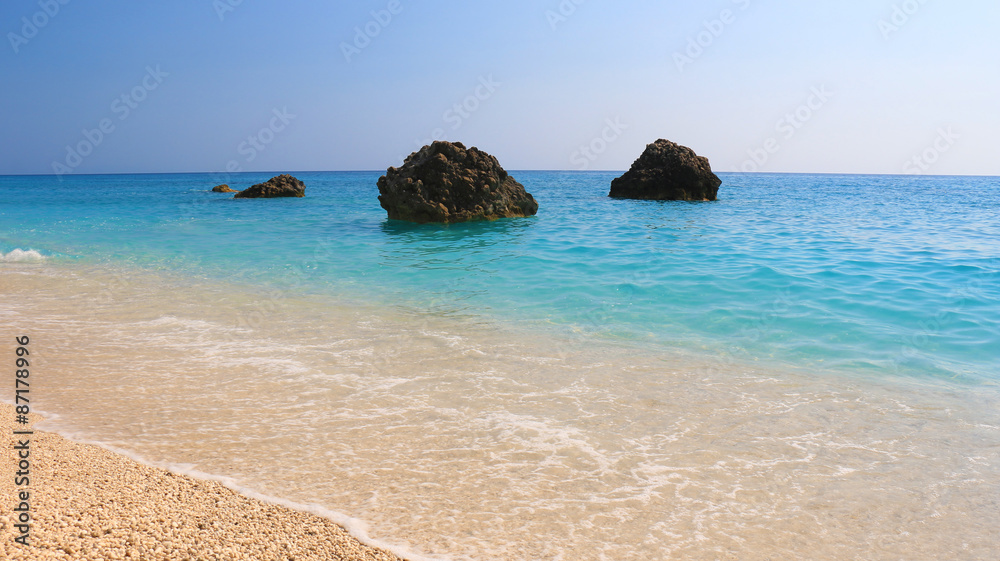 Megali Petra Beach, Lefkada Island, Levkas, Lefkas, Ionian sea, Greece.