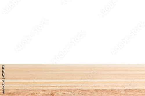Empty top of wooden table or counter isolated on white