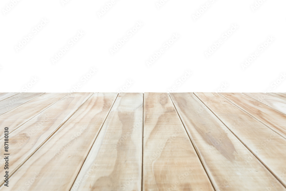 Empty top of wooden table or counter isolated on white backgroun