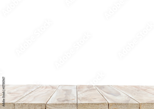 Empty top of wooden table or counter isolated on white backgroun