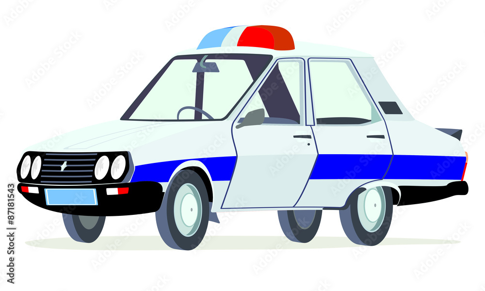 Caricatura Dacia 1310 sedan policia rumana blanco y negro vista frontal y lateral