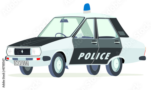 Caricatura Renault 12  policia francesa blanco y negro vista frontal y lateral