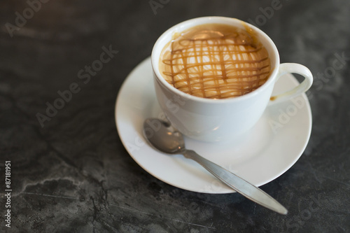 Hot coffee caramel macchiato photo