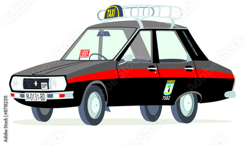 Caricatura Renault 12 taxi Madrid negro vista frontal y lateral © camiloernesto