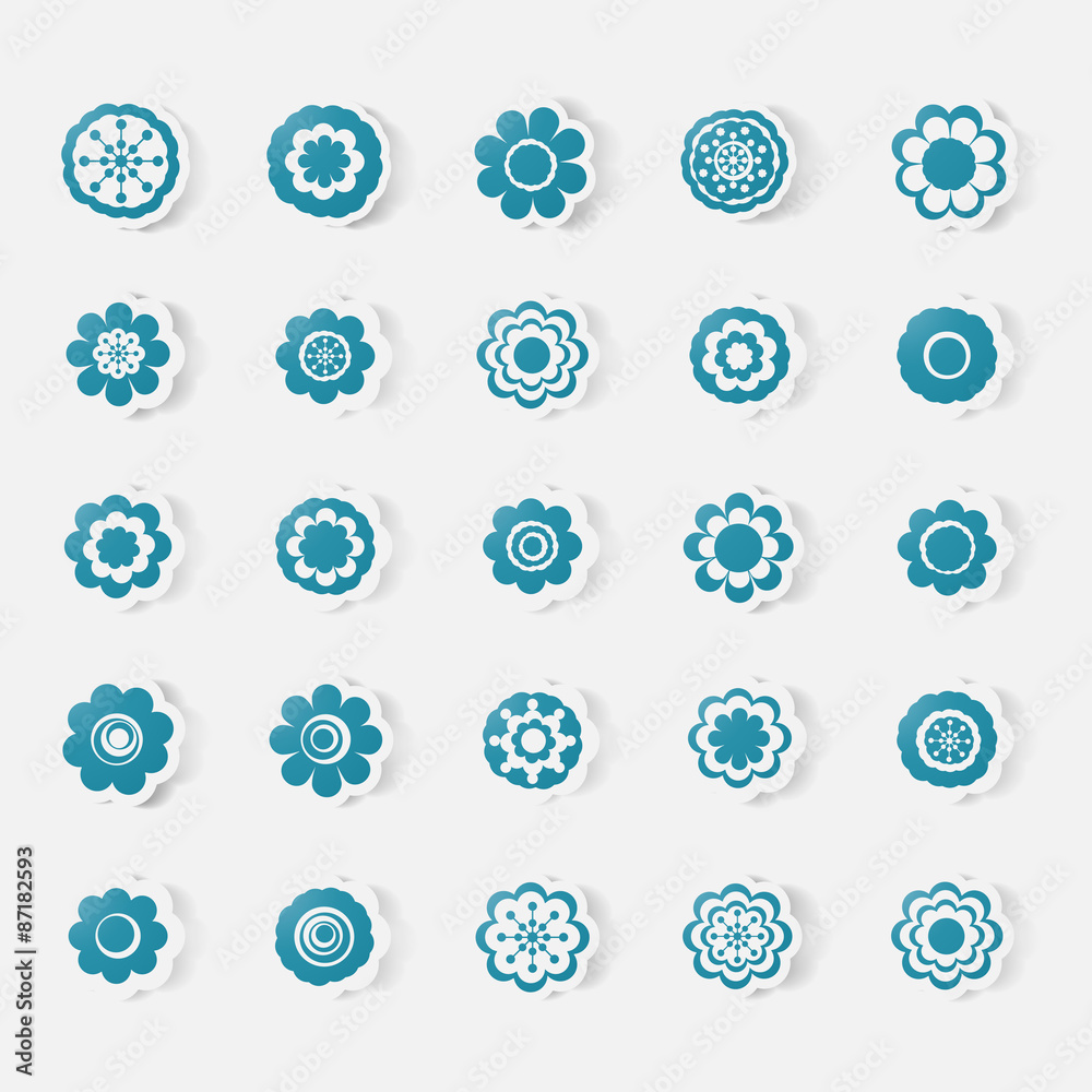 Paper clipped sticker: set of flowers Paper clipped sticker: set of flowers
