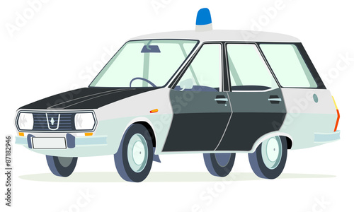 Caricatura Renault 12 Break  policia francesa blanco y negro vista frontal y lateral