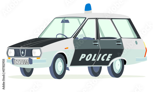 Caricatura Renault 12 Break  policia francesa blanco y negro vista frontal y lateral