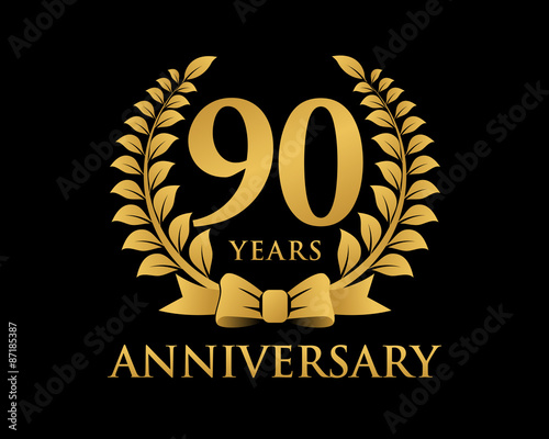anniversary logo ribbon wreath black background 90