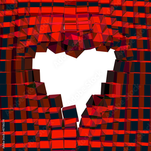 Abstract 3D background with heart. Vector cracked background.