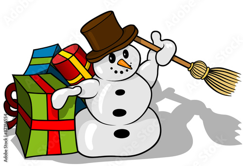 Christmas Snowman with Christmas Gifts - Cartoon Illustration, Vector