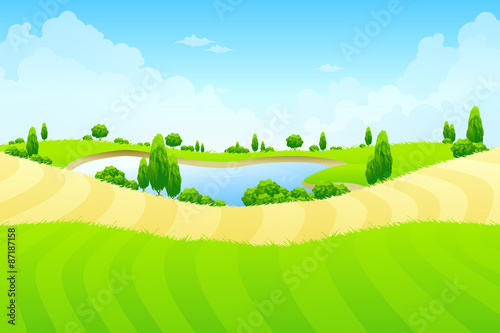 Green landscape with lake
