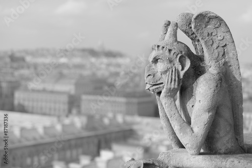 Guardian demon, famous chimera of Notre Dame de Paris