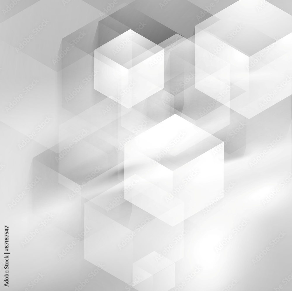 Abstract grey smooth waves and tech cubes Abstract grey smooth waves and tech cubes