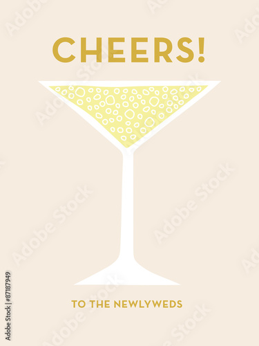 Newlywed card with champagne glass. Vector design.