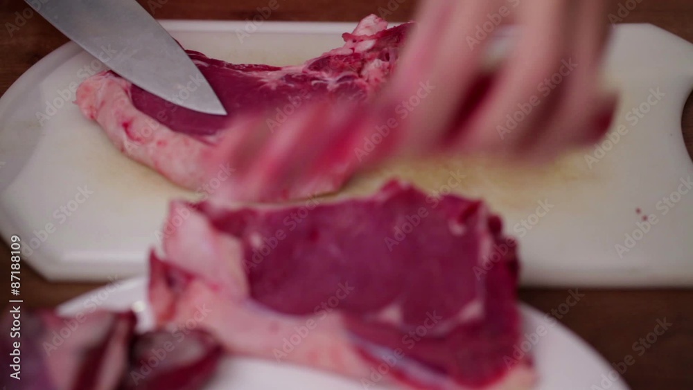 custom made wallpaper toronto digitalHD 1080 close up: chef finely chopping beef steak using sharp knife; 