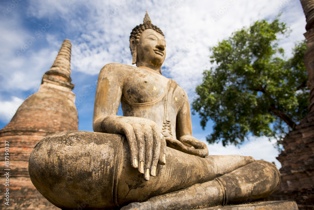 Ancient Buddha Statue at Sukhothai historical park, Mahathat Temple ,Thailand.