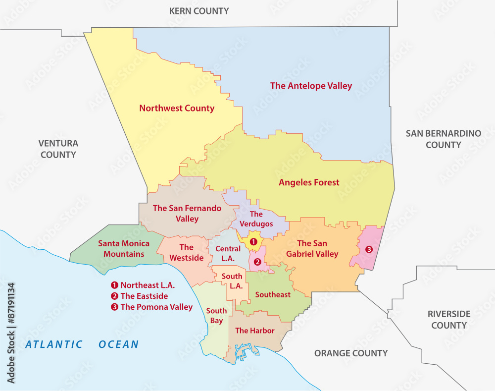 los angeles county regions map 