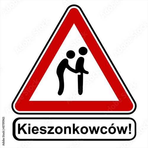 Kieszonkowców, Uwaga, ostrzeżenie, informacja, znak, czerwony biały, pl