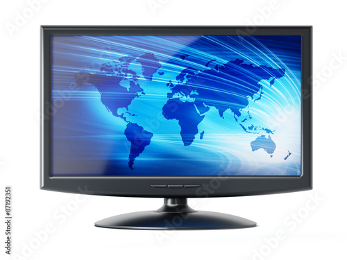 Computer monitor with blue earth background on the screen