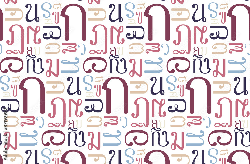 Thai alphabet language character typography pattern seamless background