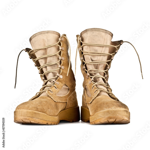 high combat boots isolated on white background