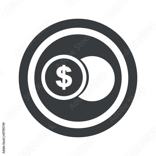Round black dollar coin sign