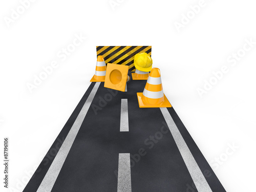 3d road with closed end and construction cones