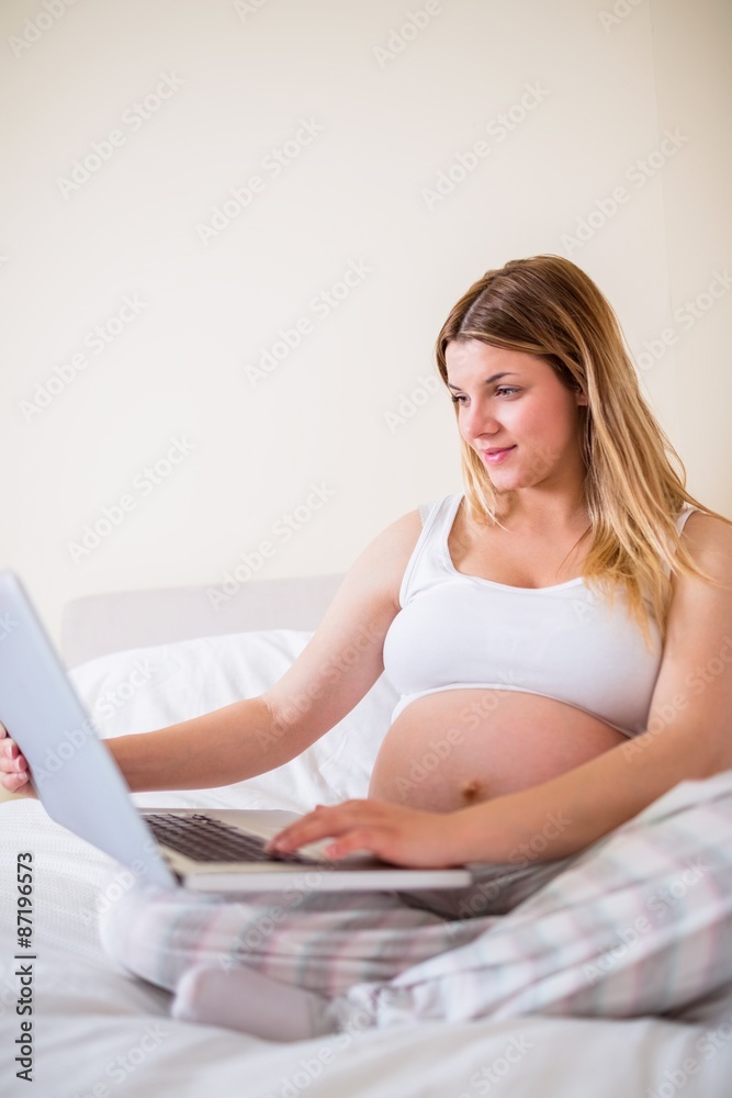 Pregnant woman using laptop computer Pregnant woman using laptop computer