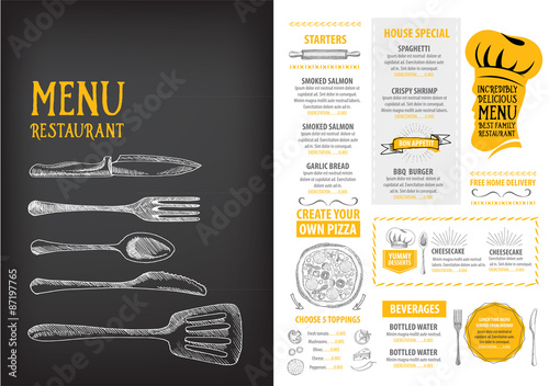 Restaurant cafe menu, template design. Food flyer.