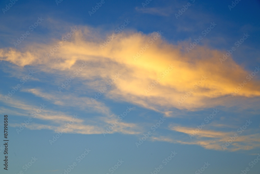 the sunrise in  colored sky white soft clouds and  background
