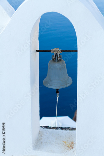 churc bell tower in Oia village.