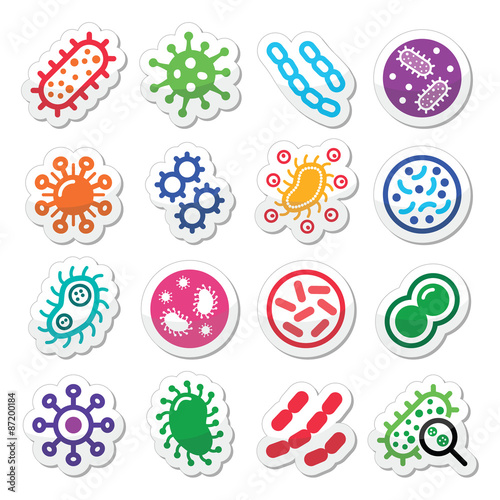 Bacteria, superbug, virus icons set 