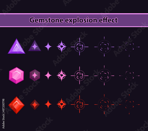 Gemstone explosion effect, stones disappearance animation storyboard