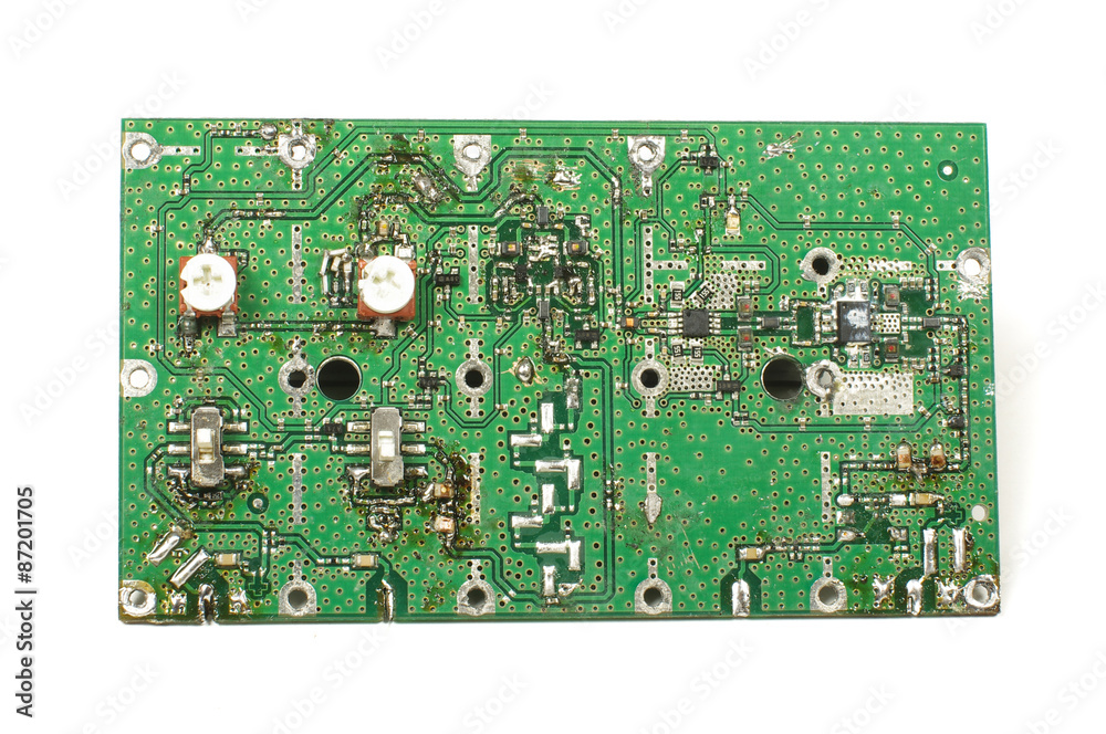 Messy PCB after resoldering and modification real electronics engineering process