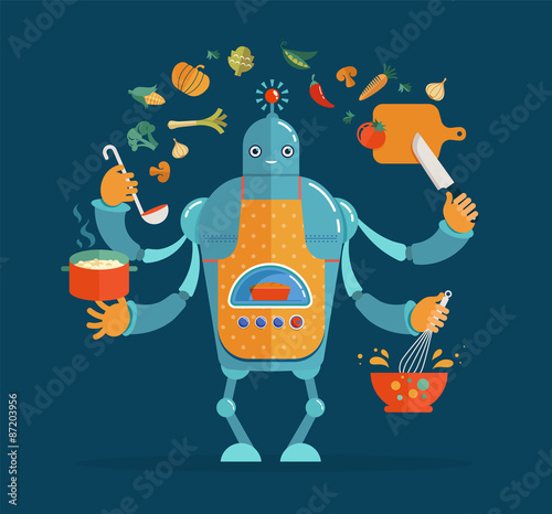 Multitasking robot chef baking and cooking