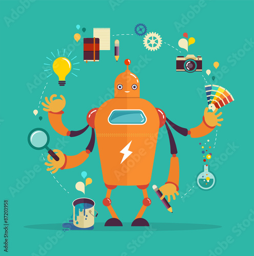 Robot graphic designer - creative thinking 