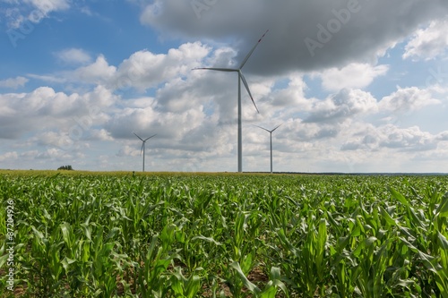 Beautiful rural landscape with windmills