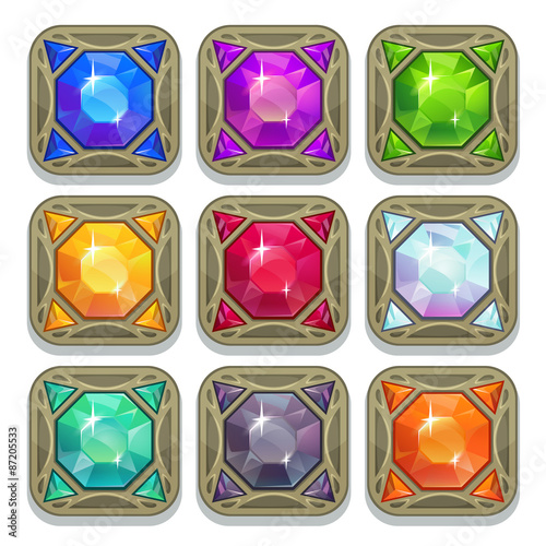 Set of colorful magic gemstones