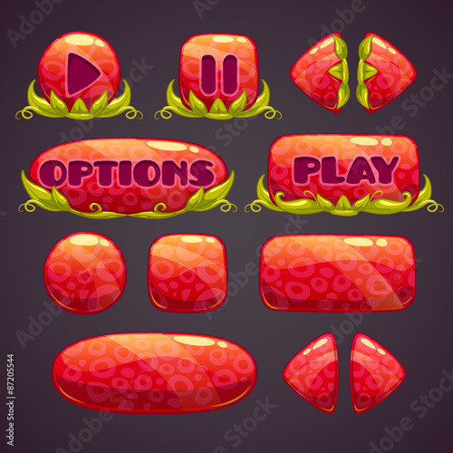 Cartoon red buttons with nature elements, vector illustration