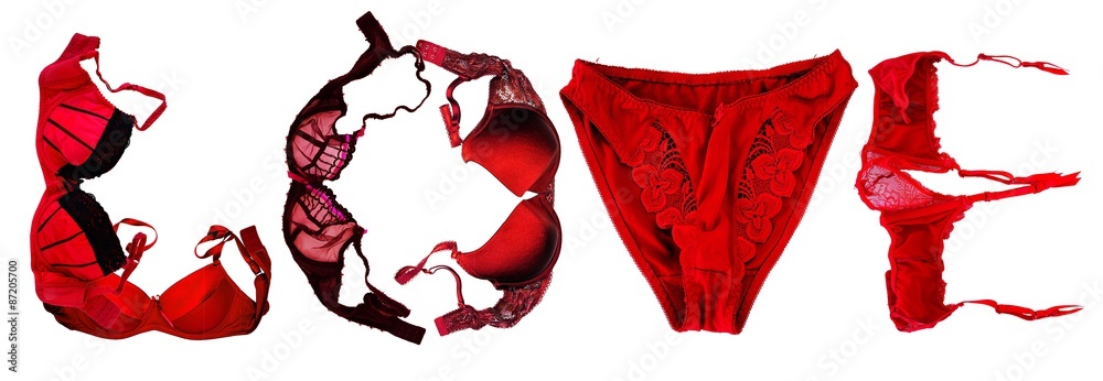 Love word composed on base of lingerie apparel