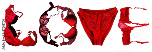 Obraz na płótnie Love word composed on base of lingerie apparel w salonie