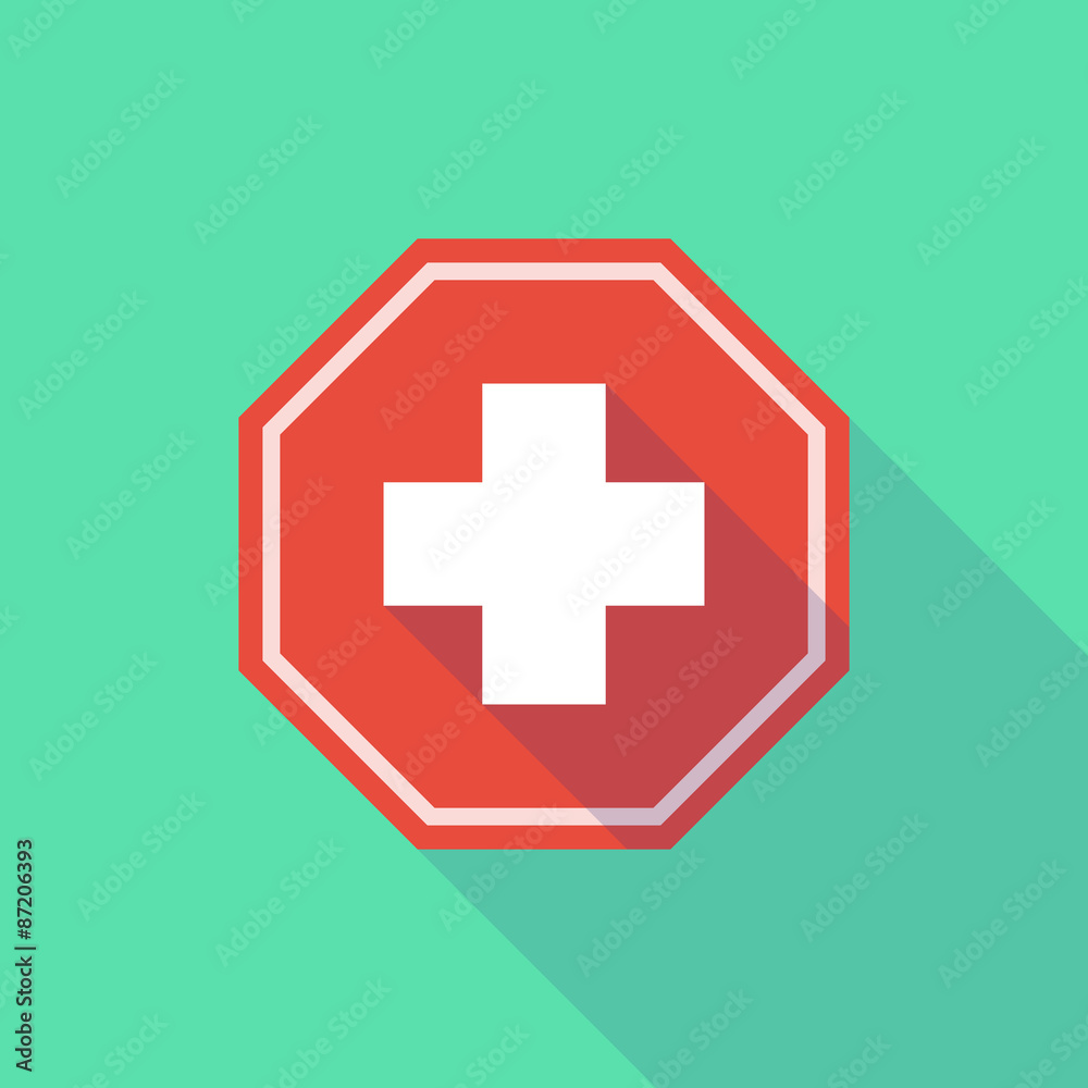 Fototapeta premium Long shadow stop signal with a pharmacy sign