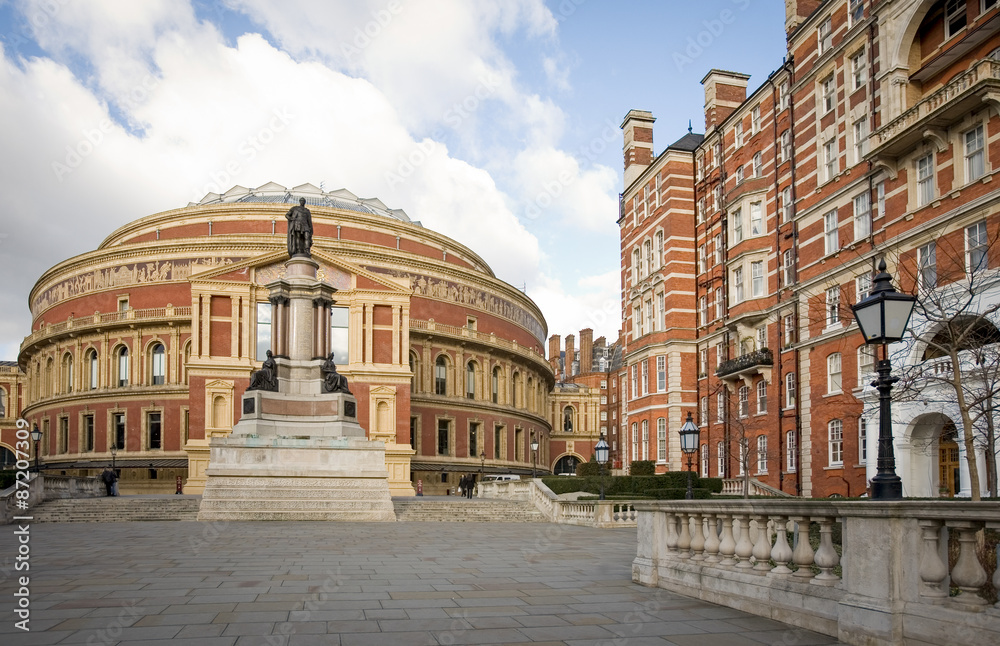 Royal Albert Hall, London. The iconic architecture of the Royal Albert Hall in Kensington, West London.  The music venue is home to the popular Proms series of concerts.