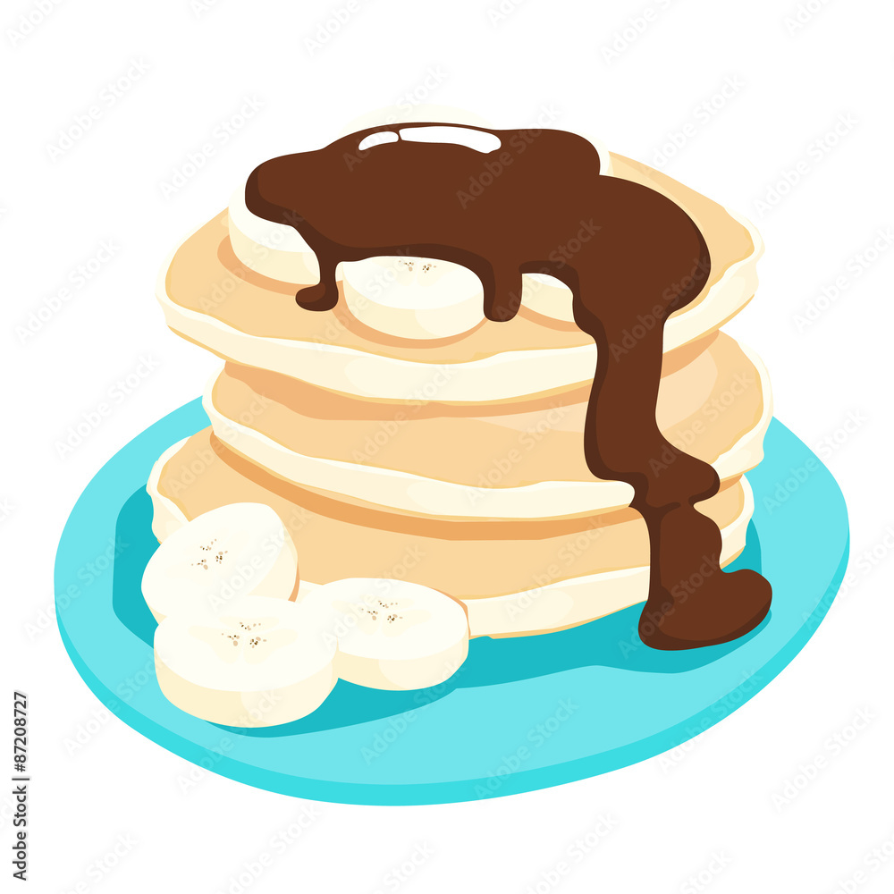 chocolate sauce with banana pancake vector . chocolate sauce with banana pancake vector .