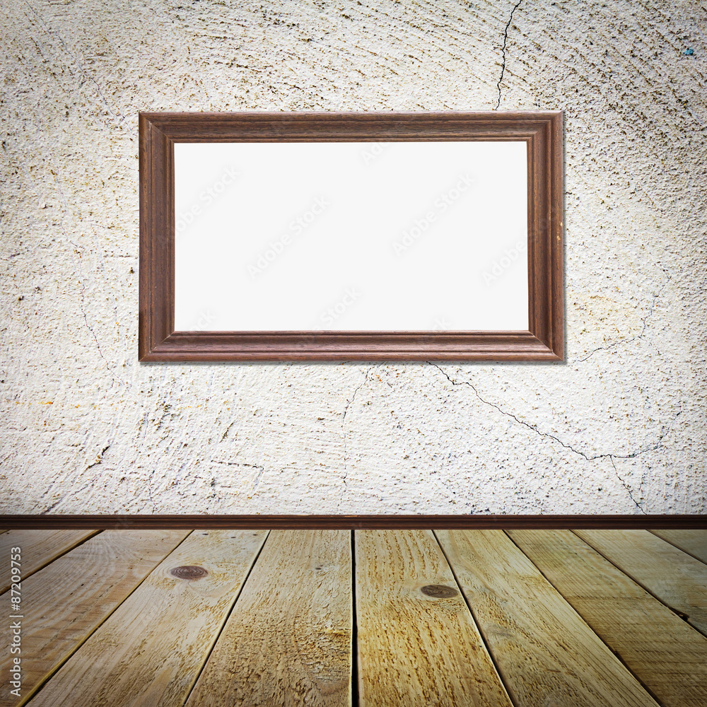 Picture frame on old empty room with concrete wall background vi Picture frame on old empty room with concrete wall background vi