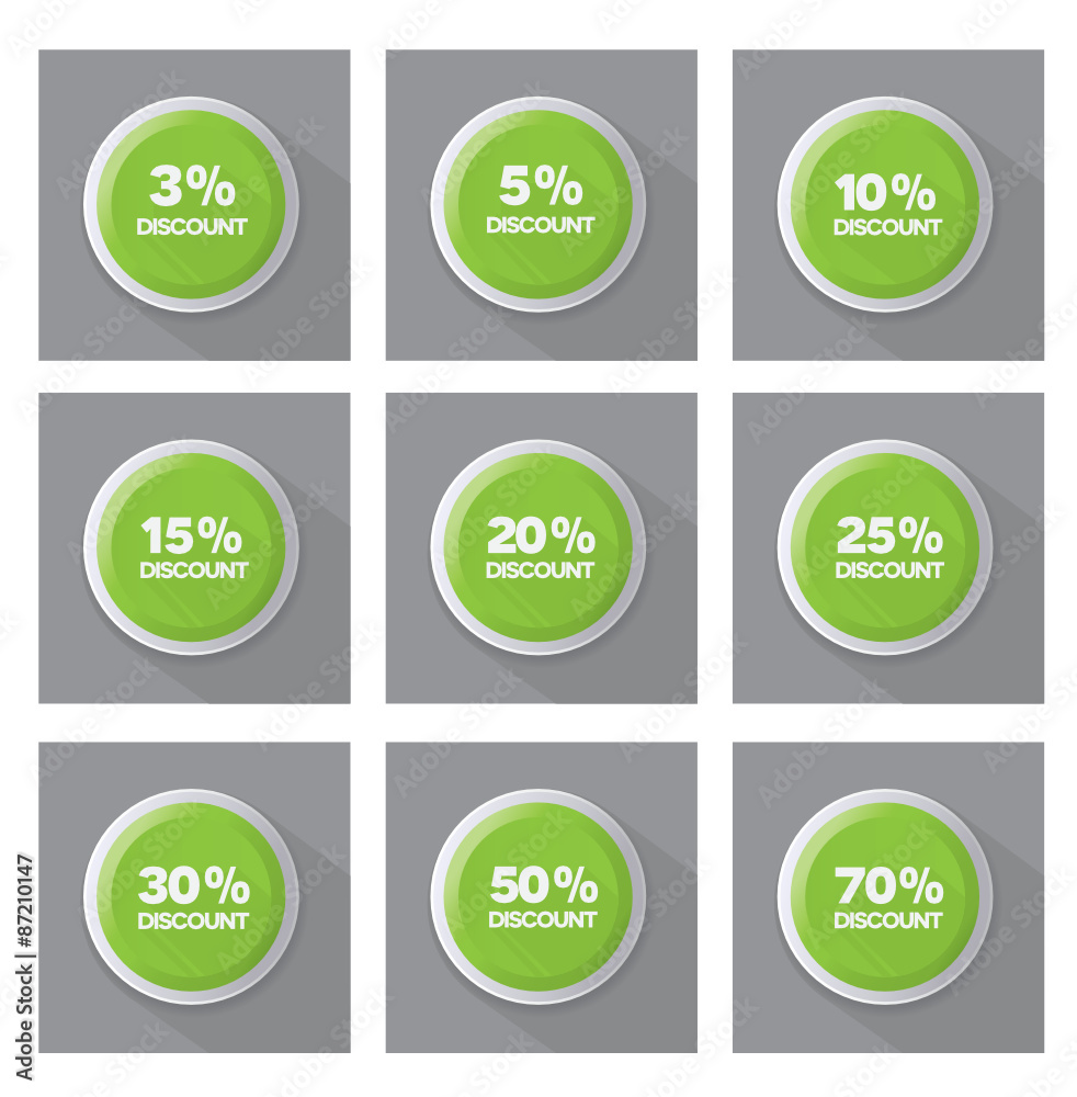 Set of discount green  vector buttons