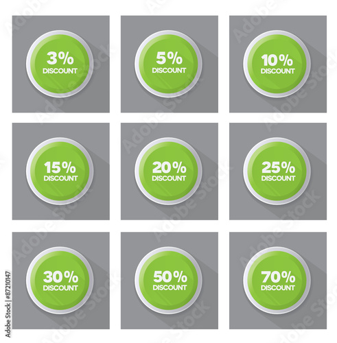 Set of discount green vector buttons