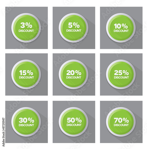 Set of discount green  vector buttons
