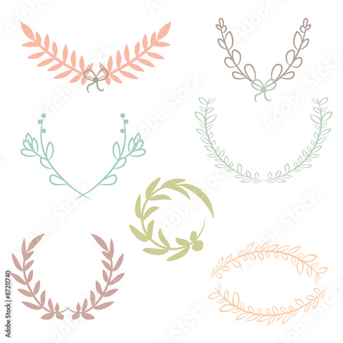 Vector collection of laurels, floral elements and banners
